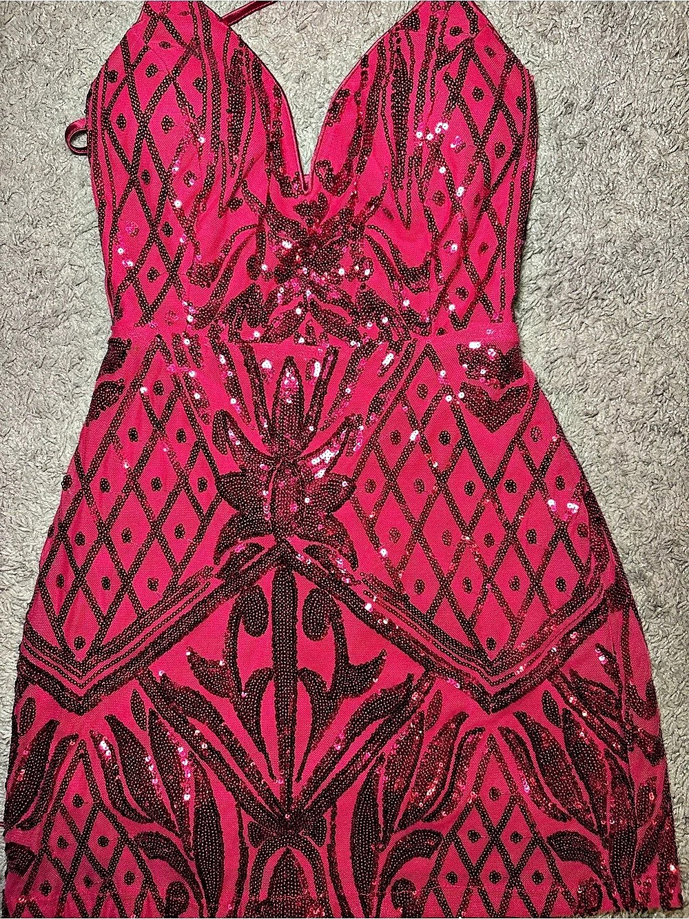 Lulus Keep Glowing Magenta Sequin Lace-Up Bodycon Mini Dress Pink & Black Medium